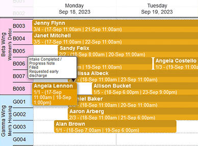 bed scheduling software screenshot