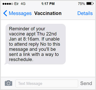 Vaccination SMS and rescheduling