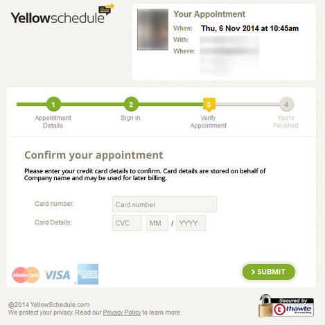 Screenshot showing controls to gather payment details from client