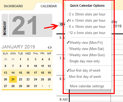 quick calendar options