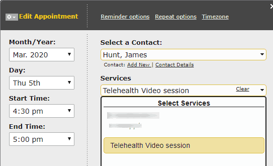 select telehealth service for appointment